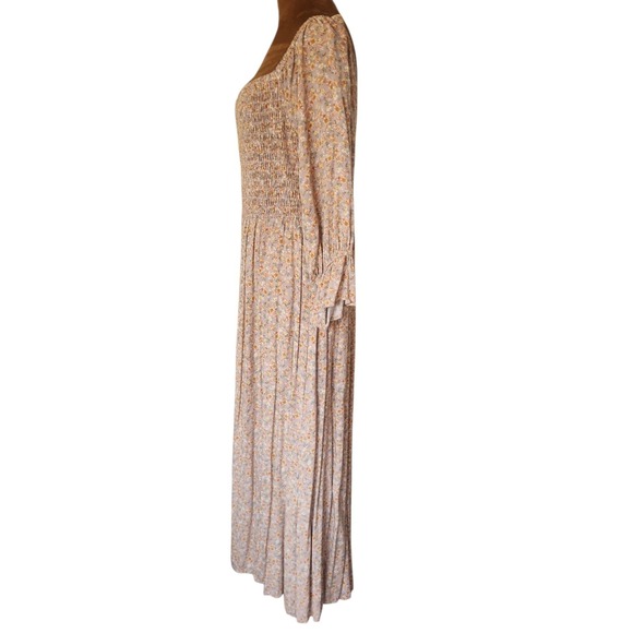 VICI Maxi Dress Size XL Prairie Cottagecore Smocked Long Sleeve Spring Slit - Picture 3 of 8